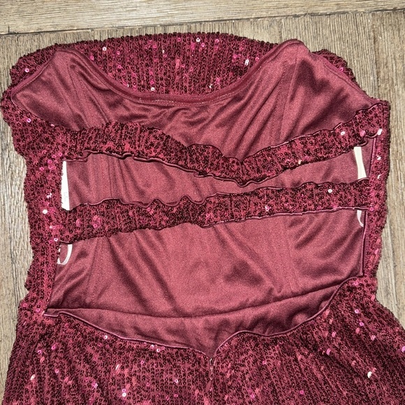 Lulus Glorious Vision Wine Red Sequin Strapless Wide-Leg Jumpsuit - Picture 7 of 12